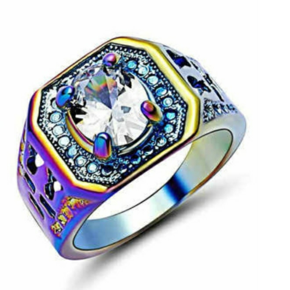 *Sale* New White Topaz Rainbow Hematite Unisex Ring.